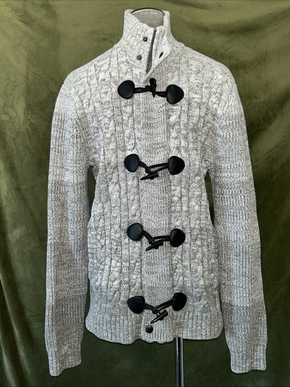 Express Men’s Light Gray Cable Knit Toggle Cardigan